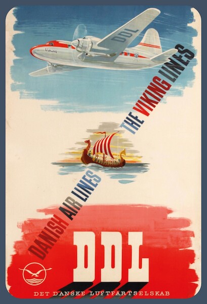 DDL Danish Air Lines - The Viking Lines :  Det Danske Luftfartselskab Vintage metal poster metal sign  AV0019