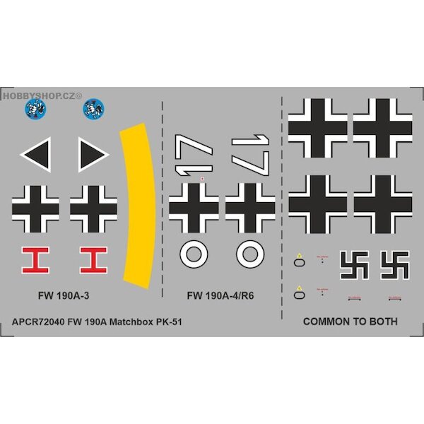 Focke Wulf FW190A3/4 Replacement decal for Matchbox kit  APCR72040