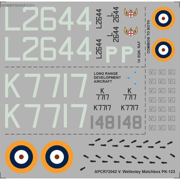 Vickers Wellesley  Replacement decal for Matchbox kit  APCR72042