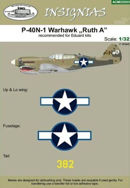 Masking for Curtiss P40N-1 Warhawk "Ruth A"  ACM32003