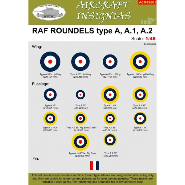RAF Roundels Type A, A1, A2 masks  ACM49001