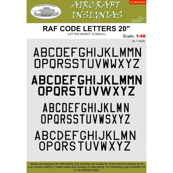 RAF Code letters 20"(10,583mm)  masks  ACM49005