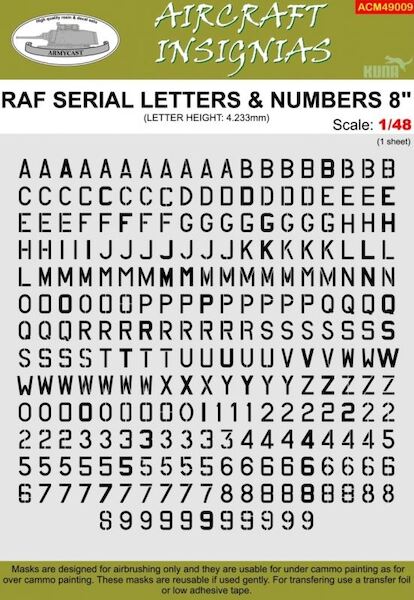 RAF serial letters and Numbers 8"(4,233mm)  masks  ACM49009
