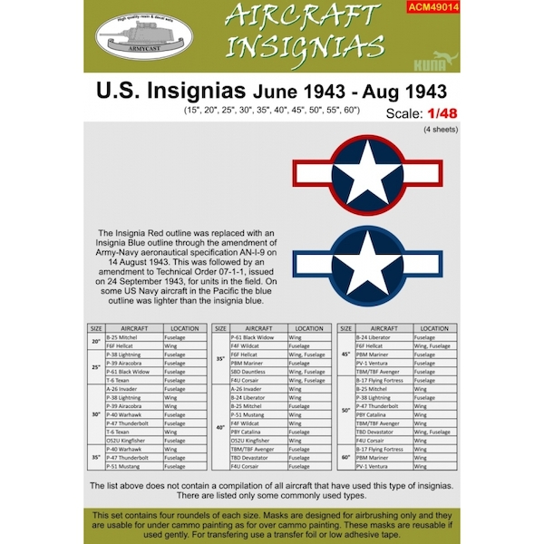 US Insignia  June 1943- August 1943 Masks  ACM49014