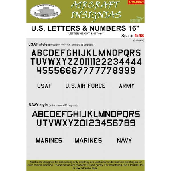 US Letters and numbers 16"(8,467mm)  Masks  ACM49023