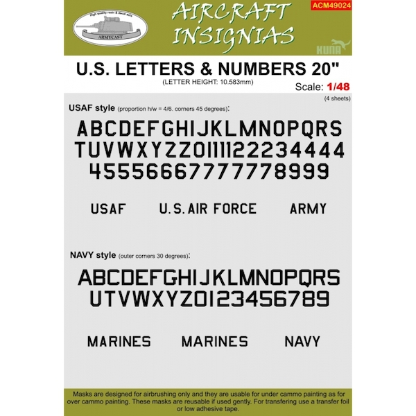 US Letters and numbers 20"(10.583mm)  Masks  ACM49024