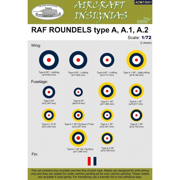RAF Roundels Type A, A1, A2 masks  ACM73001