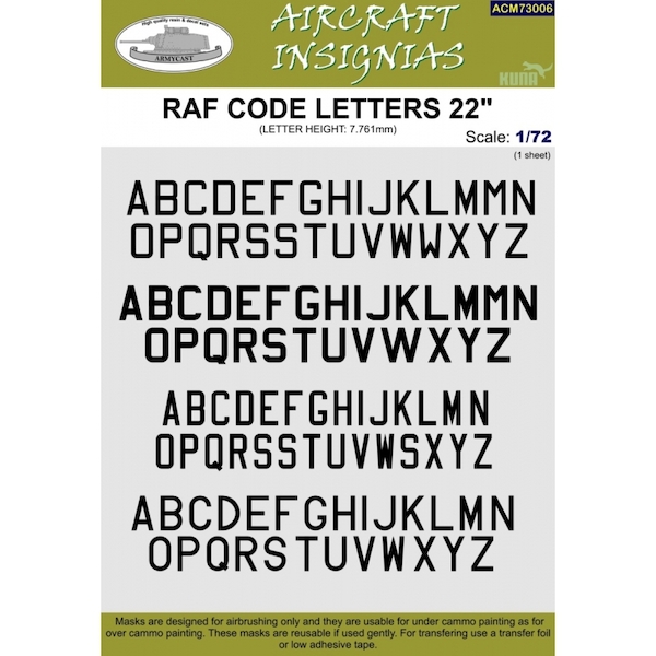 RAF Code letters 22" (Letter height 7,761 mm)  ACM73006