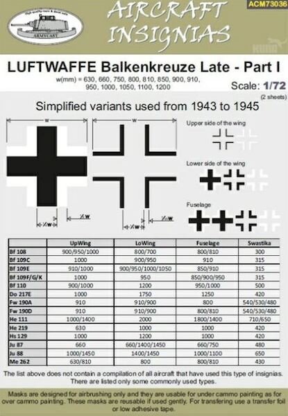 Luftwaffe Balkenkreuze Late Part 1 - Simplified variants used from 1943  ACM73036