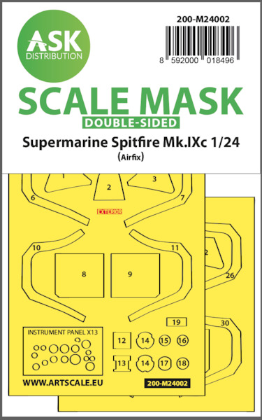 Masking Set Supermarine Spitfire MKIXc Canopy and Instruments (Airfix) Double Sided  200-M24002