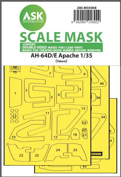 Masking Set AH64D/E Apache (Takom) Double sided with rubber inside windows  200-M35008