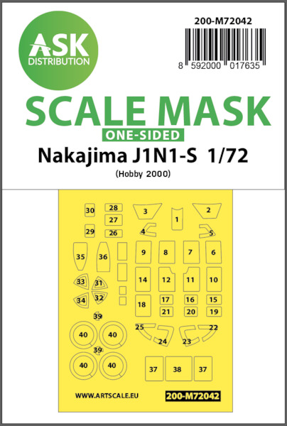 Masking Set Nakajima J1N1-s Gekko "Irving" Glasparts and wheels (Hobby 2000, Fujimi)  Single sided  200-M72042