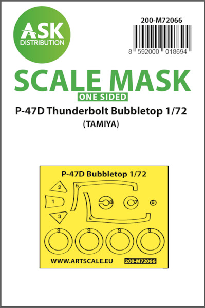 Masking Set Republic P47D Thunderbolt Bubbletop Canopy and wheels (Tamiya) Single Sided  200-M72066