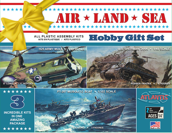 Air-Land-Sea Hobby Gift Set (Incl H25 Army Mule, Sherman Tank, PT207 Mosquito boat  9001