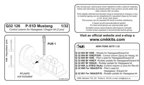 P51D Mustang Control Column (Hasegawa/Dragon)  2x  CMK-Q32126