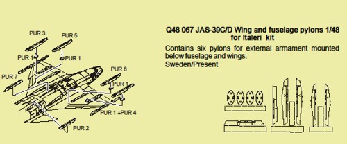 SAAB JAS39C/D Gripen wing and fuselage pylons (Italeri)  CMK-Q48067