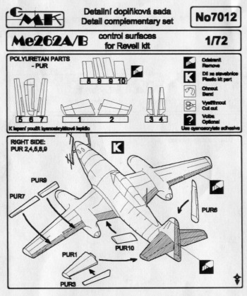 Me262 Control surfaces (Revell)  CMKA7012