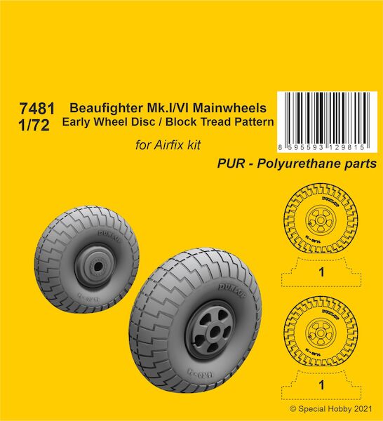 Beaufighter Mk.I/VI Mainwheels - Early Wheel Disk / Block Tread Pattern (Airfix)  CMKA7481