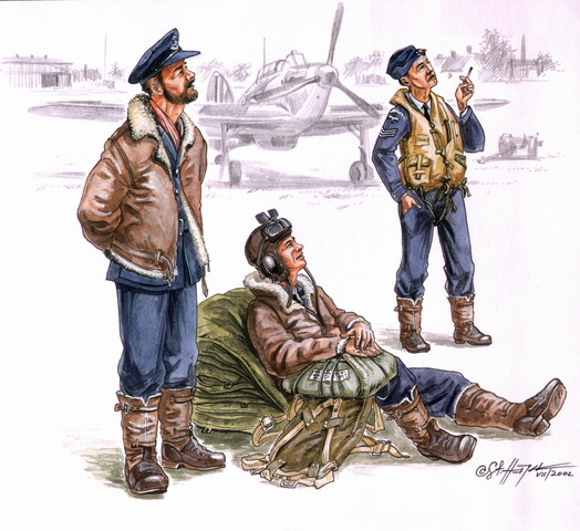 RAF Pilots before flight (3 Figures)  F-72079