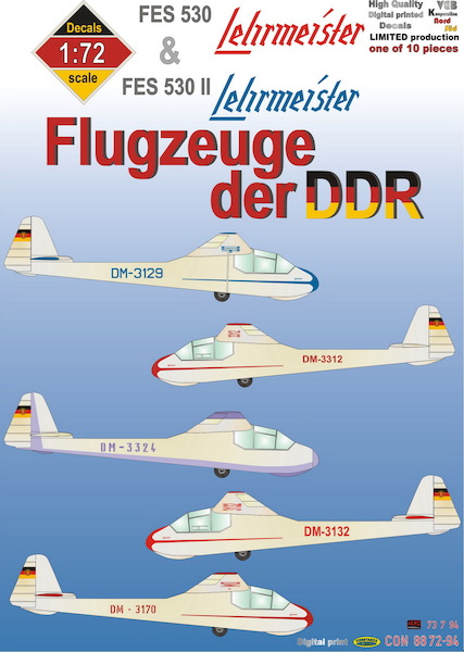 Flugzeuge der DDR: FEZ530  Lehrmeister,  Registration letters, numbers, cheatlines and other markings in red and blue  CON887294
