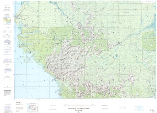 ONC K-1: Available: Operational Navigation Chart for Senegal, Mali, Mauritania, Guinea, Sierra Leone, Liberia, Ivory Coast. Available ! additional charts available within five working days. E-mail your requirements.  ONC K-1