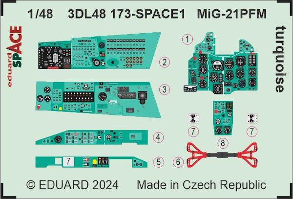 SPACE 3D Detailset Mikoyan MiG21PFM Fishbed -Turquoise- Instrument panel and Seatbelts  (Hong Kong Models)  3DL48173