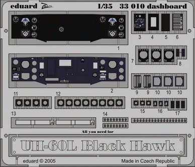 Detailset Dashboard UH60L Blackhawk (Italeri / Academy)  E33-010