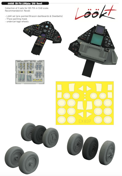 SR71A Blackbird Lk+  Instrument Panel and seatbelts, Seat, Wheels and TFace Mask  (Revell)  E644160