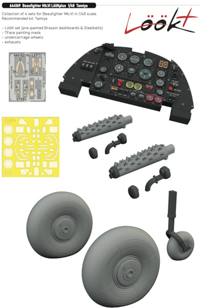 Beaufighter MKIV  Lk plus Instrument Panel and seatbelts, wheels, exhausts and TFace mask  (Tamiya)  E644169