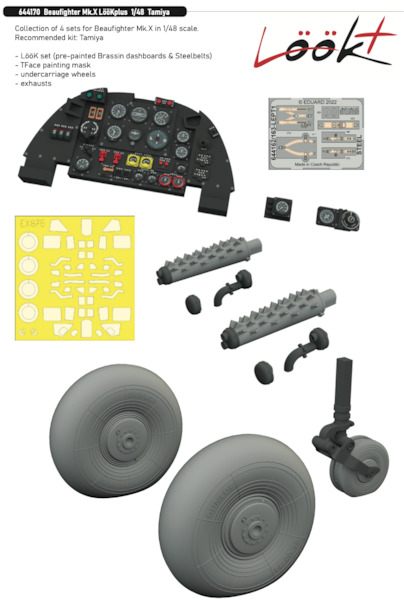 Beaufighter MKX  Lk plus Instrument Panel and seatbelts, wheels, exhausts and TFace mask  (Tamiya)  E644170