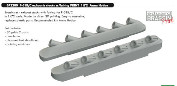 P51B/C Mustang Exhaust stacks with Fairing (Arma Hobby)  E672280