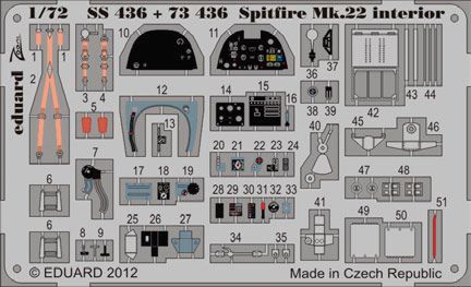 Detailset Supermarine Spitfire MK22 Self Adhesive (Airfix)  E73-436