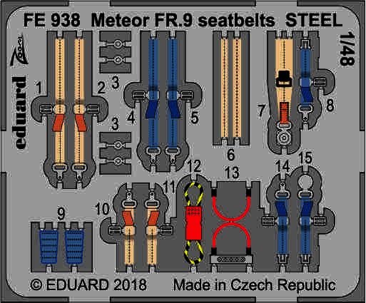 Detailset Gloster Meteor FR9  Seatbelts - steel-  (Airfix)  FE938