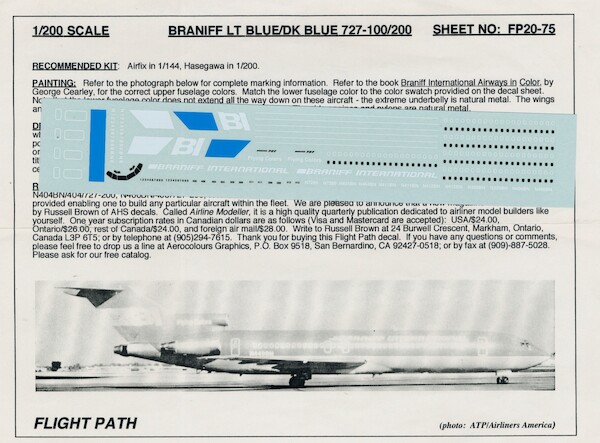 Boeing 727-100/200 (Braniff Lt/Dk Blue)  FP20-75