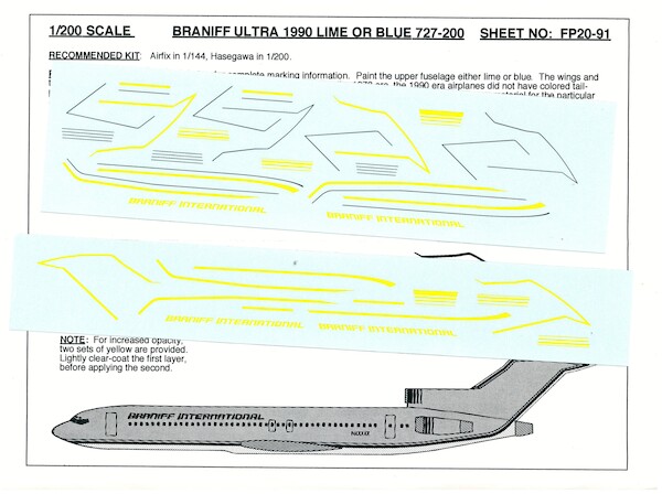 Boeing 727-200 (Braniff Lime Green or Blue)  FP20-91