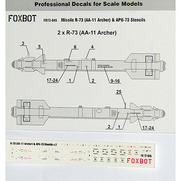 R73 (AA-11 Archer) Missile and APU73 Stencils for 2 combo's  FOX72-045
