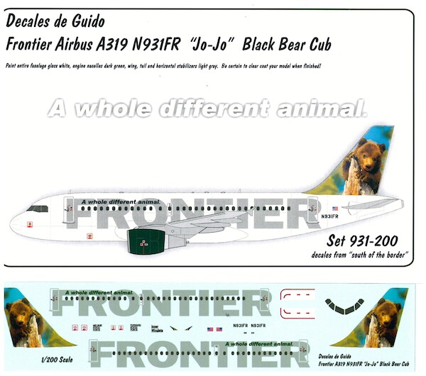 Airbus A319 (Frontier N931FR Jo-Jo Black Bear Cub)  GUIDO 931-200