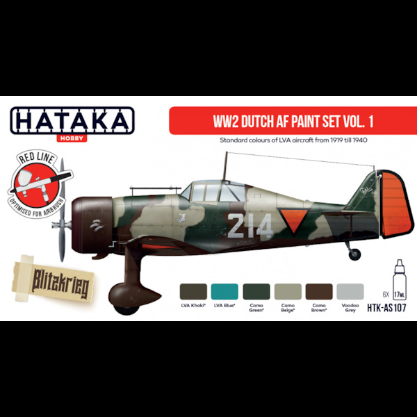 WW2 Dutch AF paint set vol. 1 (6 colours) Standard Colours of LVA aircraft from 1919 till 1940 (back in stock)  HTK-AS107
