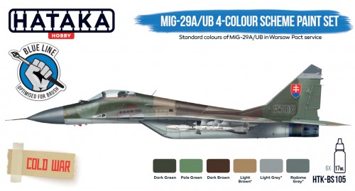 Mikoyan MiG29A/UB Fulcrum 4 colour paint set (6 colours) Optimised for Brushpainting  HTK-BS105
