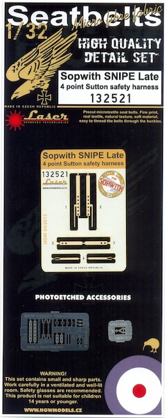 Sopwith Snipe (Late) Seatbelt set Laser cut (Wingnuts)  HGW132521