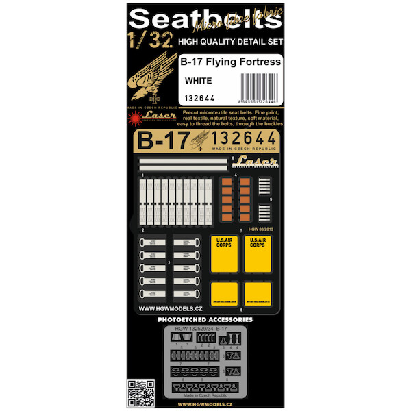 Boeing B17G Flying Fortress Seatbelts and Buckles.- White- ((Hong Kong Models)  HGW132644