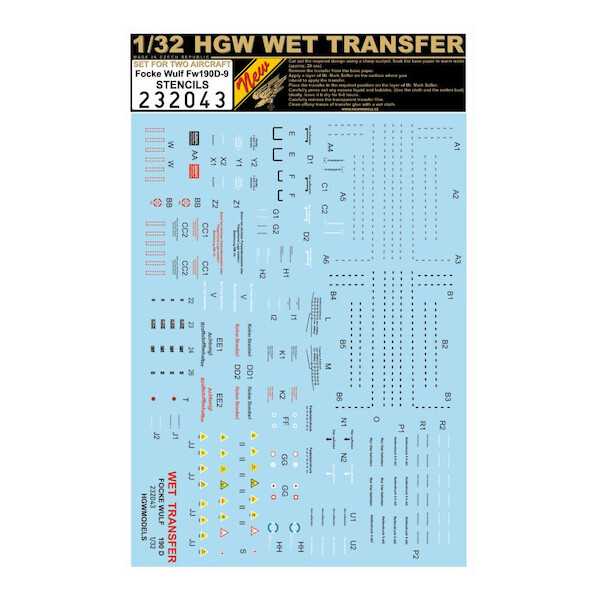 Wet Transfer stencils for Focke Wulf FW190D-9  HGW232043