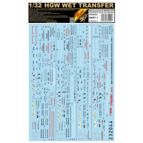 Wet Transfer stencils for Messerschmitt BF109G/K (Various) Part 1  HGW232044
