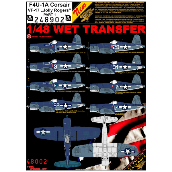 Wet Transfers F4U-1a Corsair "VF17 Jolly Rogers" part 1 including Stencils  HGW244902