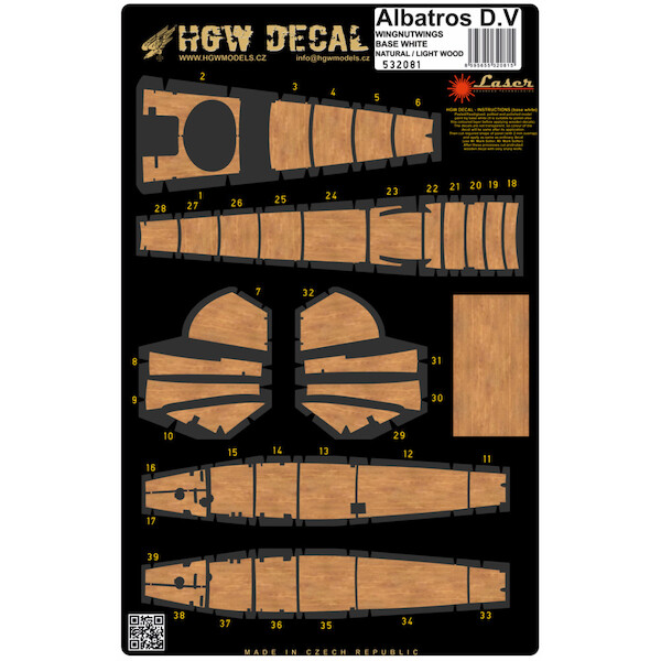Albatros D.V Wood panels for Wingnut wings  - Base white with Yellow /Light Wood  HGW532082