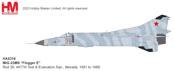 MIG-23MS Flogger E, Red 39, 4477th Test & Evaluation Sqn., Nevada, 1981 to 1988  HA5316