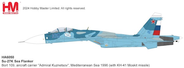 Sukhoi Su-27K Sea Flanker Bort 109, aircraft carrier "Admiral Kuznetsov", Mediterranean Sea 1996 (with KH-41 Moskit missile)  HA6050