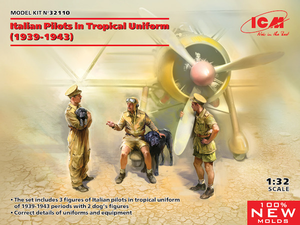 Italian Pilots in Tropical Uniform (1939-1943) (3 figures and 2 doggies)  32110
