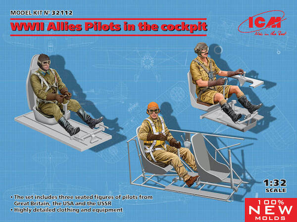 WWII Allied Pilots in Cockpit seated (British, American, Russian)  3 figures  32112