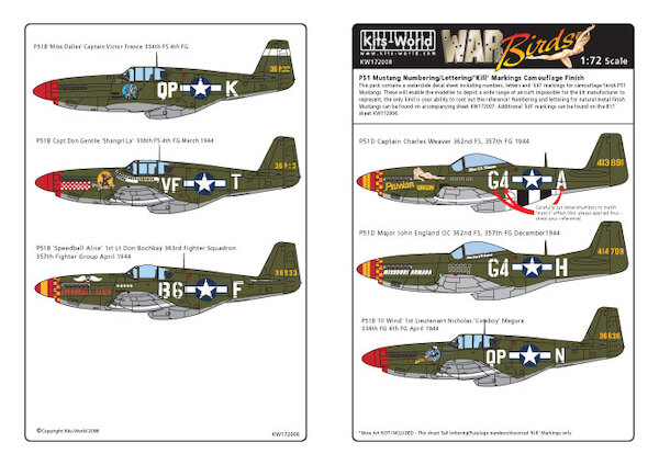P51 Mustang General markings A/C ID numbers and lettering (Camo Finish)  KW172008